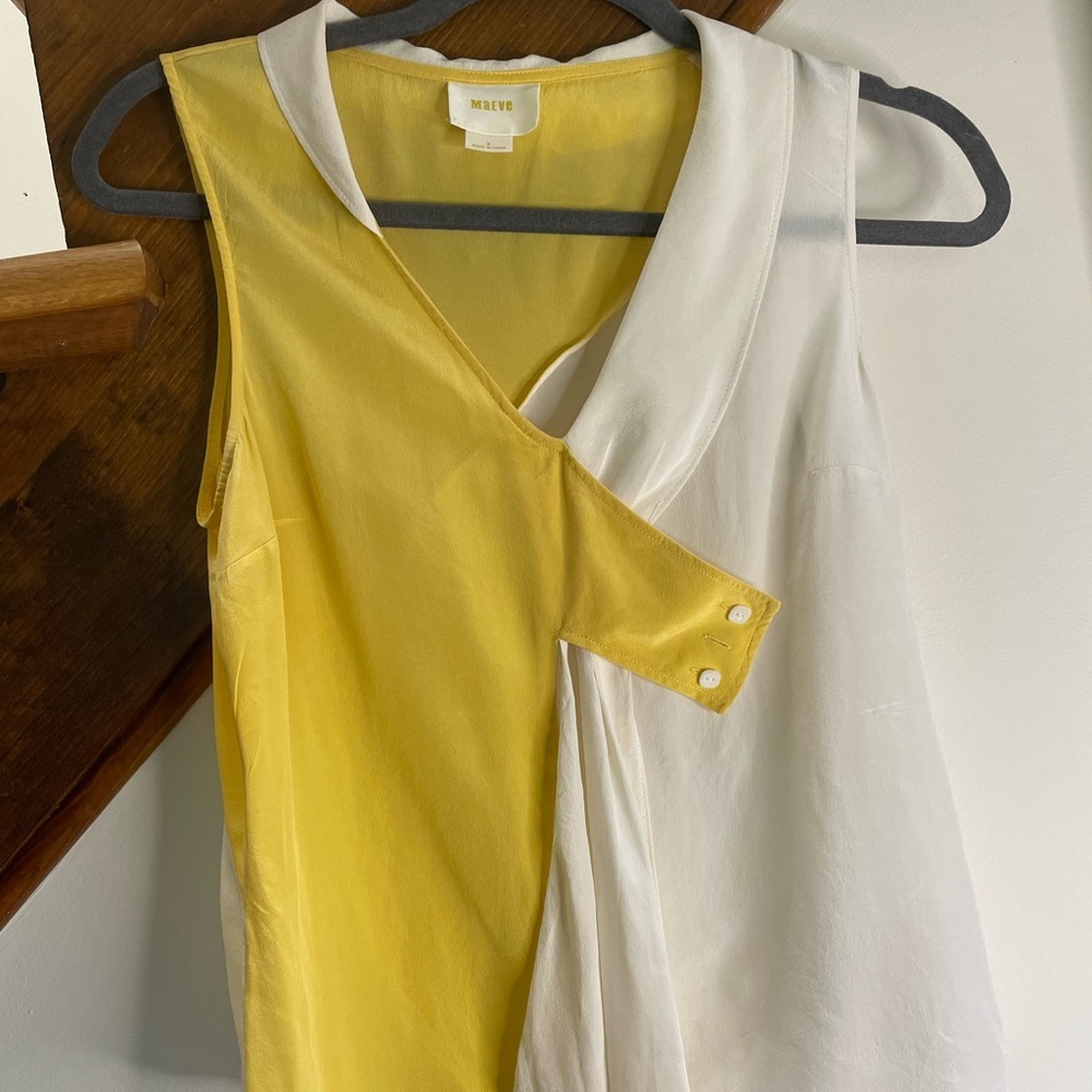 Maeve Anthropologie Silk Colorblock Skinny Collar Sleeveless Blouse